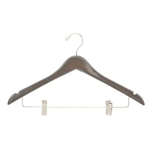 Percha para Ropa de Dama, Contorno de Gancho Abierto con Presillas, Nogal con Gancho y Presillas de Níquel
